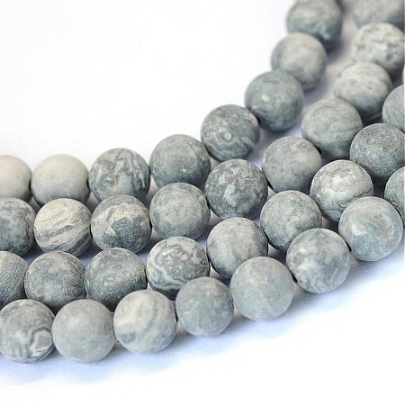 Frosted Natural Polychrome Jasper/Picasso Stone/Picasso Jasper Beads Strands G-E334-6mm-24-1