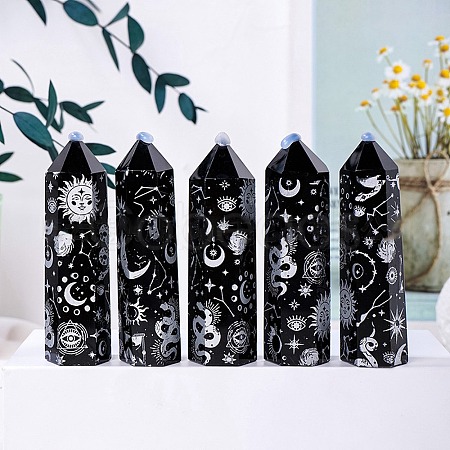 Natural Black Obsidian Pointed Prism Bar Home Display Decoration G-PW0007-116A-02-1