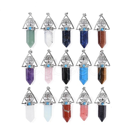 Natural & Synthetic Mixed Gemstone Faceted Pointed Bullet Big Pendants G-H076-02P-1