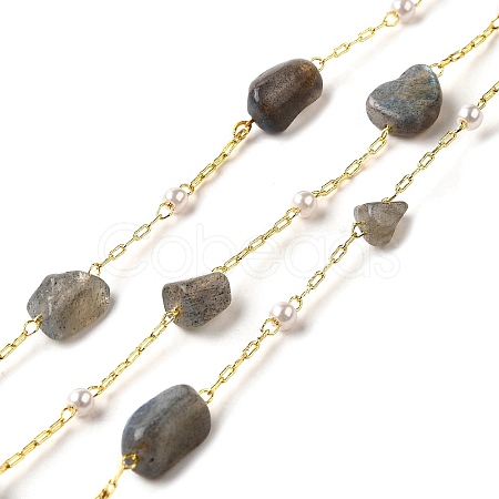 Handmade Natural Labradorite Nuggets Beaded Chains CHC-F020-04G-08-1