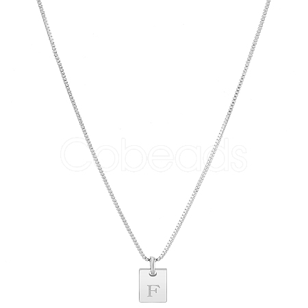 1Pc Stainless Steel Letter Rectangle Pendant Necklaces NJEW-LP0001-34F-P-1