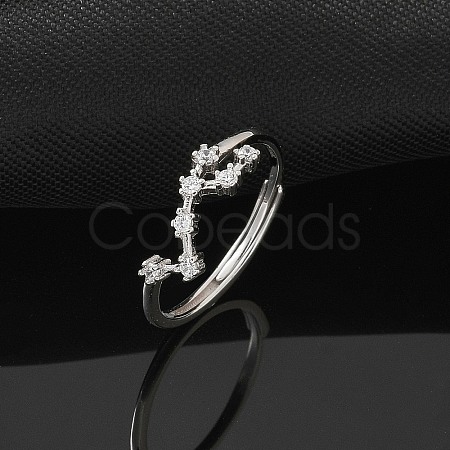 Constellations Rhodium Plated 925 Sterling Silver Micro Pave Clear Cubic Zirconia Adjustable Rings for Women RJEW-P130-01P-H-1