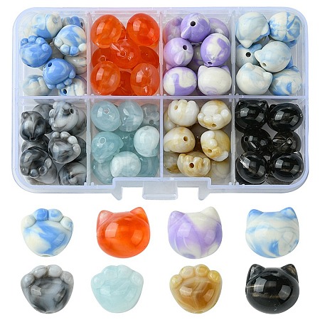 80Pcs 8 Colors Two Tone Transparent/Opaque Acrylic Beads TACR-FS0001-48-1