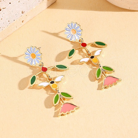 Zinc Alloy Enamel Stud Dangle Earrings WG62852-02-1
