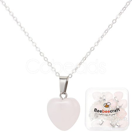 10Pcs Natural Rose Quartz Geometric Pendant Necklace NJEW-BBC0001-17-1