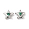 Brass with Cubic Zirconia Beads Beads, Real Platinum Plated, Star, Green, 7.5x8x3mm, Hole: 1mm