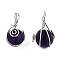 Natural Amethyst Pendants, with Platinum Plated Brass Wire Wrapped, Round Charm, 28.5~34x18.5~20x17~19mm, Hole: 4~5.5mm