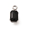 304 Stainless Steel Pendants, with Rhinestone, Stainless Steel Color, Rectangle, Jet, 10.5x5.5x3.5mm, Hole: 1.8mm