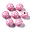 Painted Natural Wood European Beads, Large Hole Beads, Printed, Round with Heart, Hot Pink, 16x15mm, Hole: 4mm