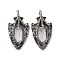 Natural Quartz Crystal Faceted Big Pendants, Dragon Claw with Arrowhead Charms, with Antique Silver Plated Alloy Findings, 55x27.5x10.5mm, Hole: 6mm