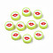 Handmade Polymer Clay Beads, Flat Round with Mouth, Green Yellow, 9.5~10x4~4.5mm, Hole: 1.6mm