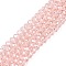 Electroplate Glass Beads Strands, Pearl Luster Plated, Faceted, Rondelle, Pink, 4x3mm, Hole: 0.4mm, about 113~115pcs/strand, 41~41.5cm