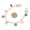 Flower & Star Alloy Enamel Charm Purse Chains with Natural Black Agate & Swivel Clasps AJEW-BA00116-01-3