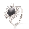 Black Cubic Zirconia Heart Sun Adjustable Ring RJEW-C028-03P-1