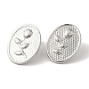304 Stainless Steel Oval with Flower Stud Earrings EJEW-C114-26P-2