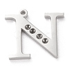 Tarnish Resistant 304 Stainless Steel Letter Pendant Rhinestone Settings STAS-J028-01N-1
