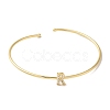 Rack Plating Brass Micro Pave Clear Cubic Zirconia Letter Open Cuff Bangles BJEW-A018-01G-R-2