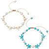 2Pcs 2 Colors Adjustable Dyed Synthetic Turquoise & Shell Pearl Braided Bead Bracelets BJEW-PA0001-04-1