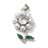 Flower Rack Plating Brass Clear Glass Pendants KK-U027-30P-1