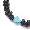 Synthetic Turquoise Cross & Natural Lava Rock Nuggets Beaded Bracelets BJEW-JB12193-02-3