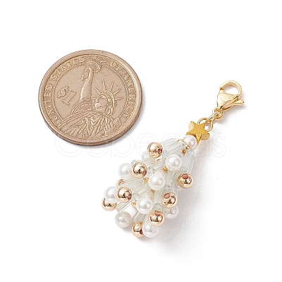 Christmas Tree Glass & Shell Pearl Pendant Decorations HJEW-TA00182-02-1