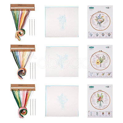 3Pcs 3 Style Vase & Flower Pattern DIY Display Decoration Embroidery Beginner Kit DIY-TA0006-16-1
