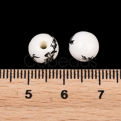 Floral Printed Porcelain Beads PORC-Q200-8mm-1-1