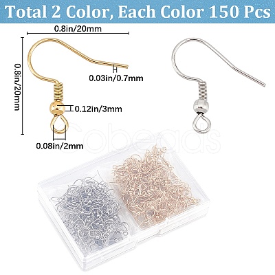 300Pcs 2 Style 304 Stainless Steel Earring Hooks STAS-SP0001-39-1