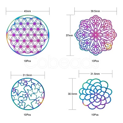 40Pcs 4 Style Ion Plating(IP) 201 Stainless Steel Filigree Joiners Links STAS-LS0001-51MC-1
