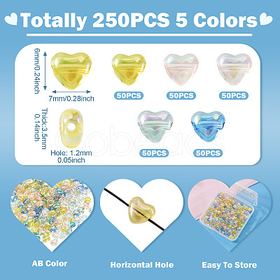 250Pcs 5 Colors Transparent Acrylic Beads TACR-TA0001-82-1