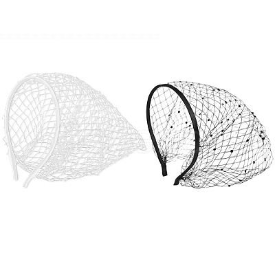 2Pcs 2 Colors Mesh Veil Cloth Hair Bands AJEW-CP0009-59-1