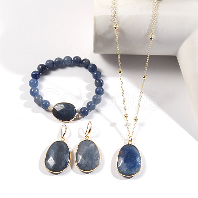 Oval Alloy with Natural Sodalite Pendant Necklaces & Beaded Bracelets & Dangle Earrings Sets WGD3DFC-06-1
