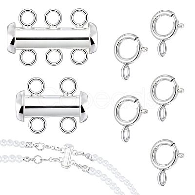 2 Sets 2 Styles Sterling Silver Slide Lock Clasps STER-GA0001-46-1