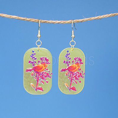 Rectangle with Bird Pattern Acrylic Dangle Earrings FS-WG54A2C-05-1