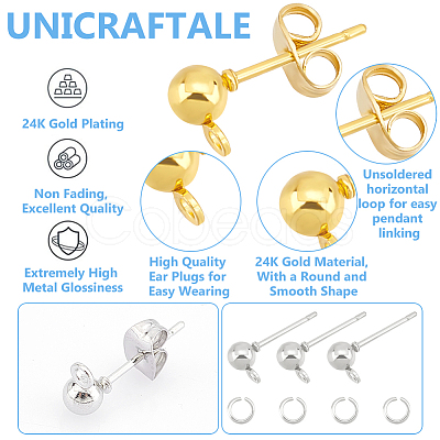 120Pcs 2 Colors Iron Ball Stud Earring Post KK-UN0001-70-1