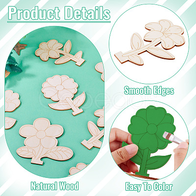 20Pcs 4 Styles Flower Unfinished Wood Display Decorations for DIY Painting Decoration Crafts DJEW-TA0001-38-1