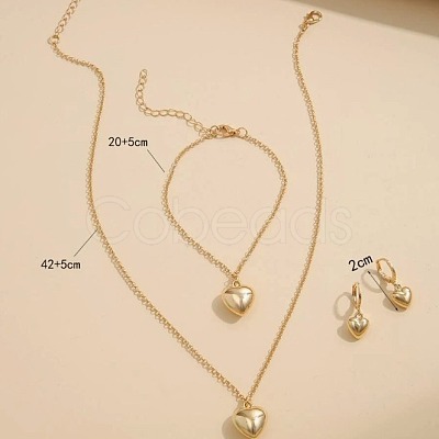 Heart Alloy Pendant Necklaces & Hoop Earrings & Charm Bracelets Sets FS-WGCAE07-01-1