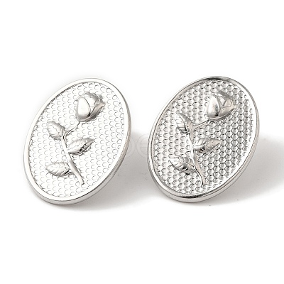 304 Stainless Steel Oval with Flower Stud Earrings EJEW-C114-26P-1