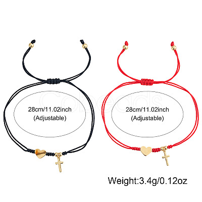 2Pcs Brass Heart & Cross Double Layered Couple Bracelet Set WL1100-3-1