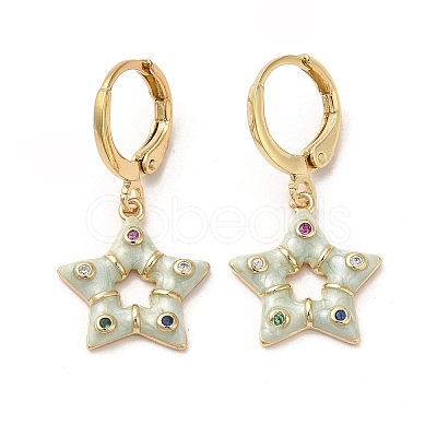 Star Golden Brass Dangle Leverback Earrings EJEW-L268-033G-02-1