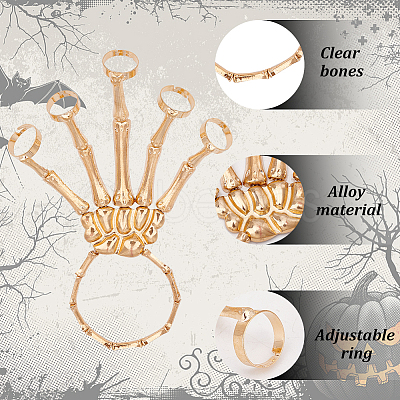 3Pcs 3 Colors Alloy Skeleton Full Hand Ring Bracelets Set BJEW-AN0001-21-1