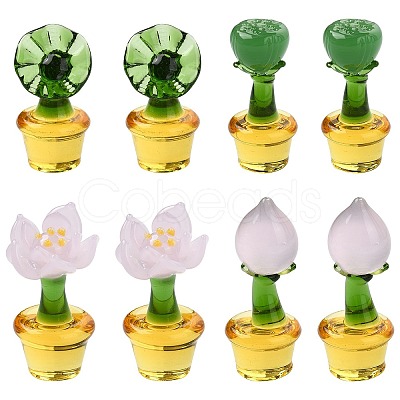 8Pcs 4 Styles Potted Plant Glass Figurines DJEW-CJ0001-11-1