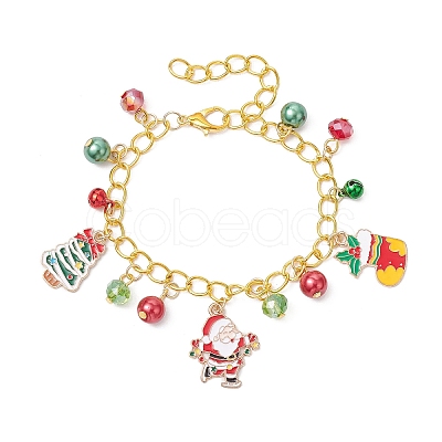 3Pcs 3 Colors Christmas Alloy Enamel Charm Bracelets BJEW-JB12076-1