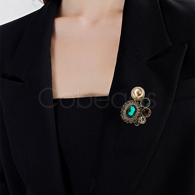 Oval Alloy Colorful Rhinestone Brooches for Backpack Clothes PW-WGDD76F-01-1
