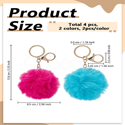 4Pcs 2 Colors Handmade Plush Cloth Fabric Pom Pom Ball Keychain KEYC-LP0001-27-1