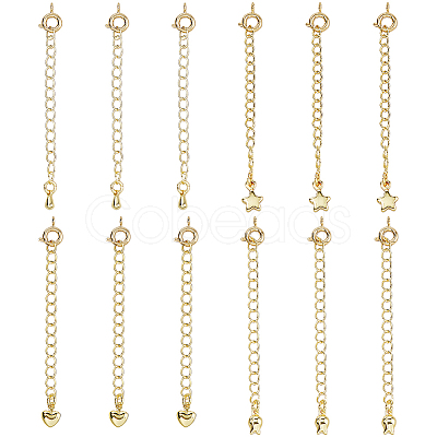 12Pcs 4 Styles Brass Curb Chain Extender KK-HS0015-33G-1