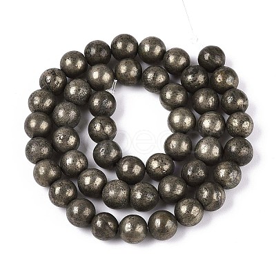 Natural Pyrite Beads Strands G-S249-01-8mm-1