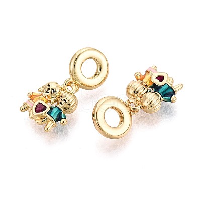 Brass Micro Pave Clear Cubic Zirconia and Enamel European Dangle Charms KK-T079-70G-1