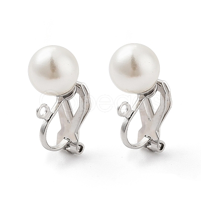 304 Stainless Steel Clip-on Earring Findings with Imitation Pearl Plastic Beaded STAS-H216-03D-P-1