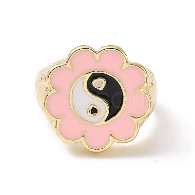 Enamel Flower with Yin Yang Finger Rings RJEW-H108-01A-KCG-1